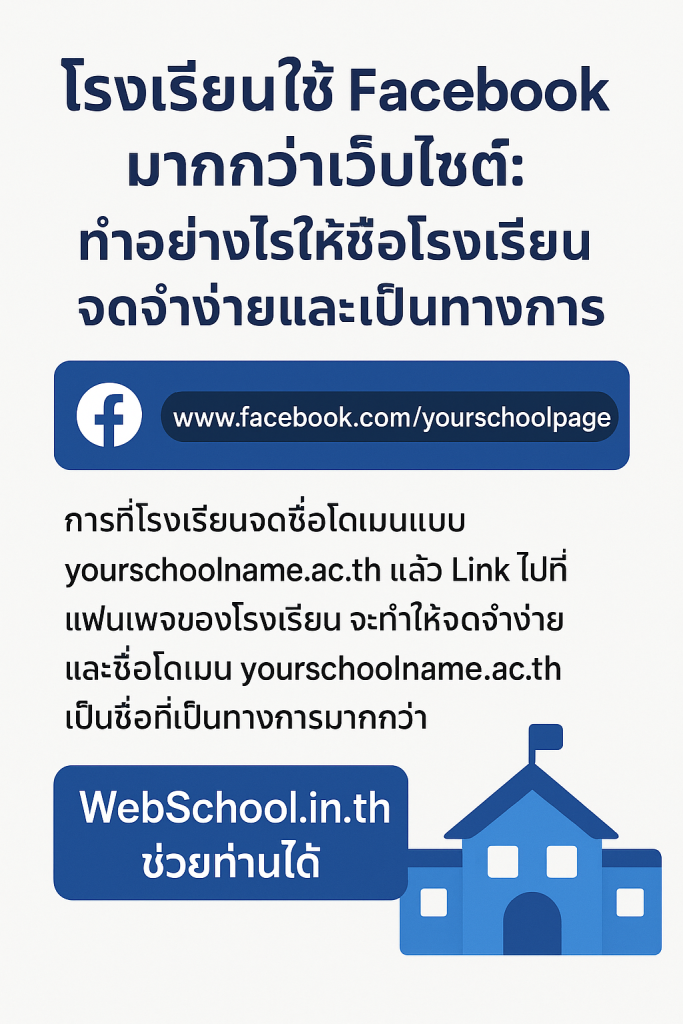 โรงเรียนใช้ Facebook มากกว่าเว็บไซต์ ทำอย่างไรให้ชื่อโรงเรียนจดจำง่ายและเป็นทางการ